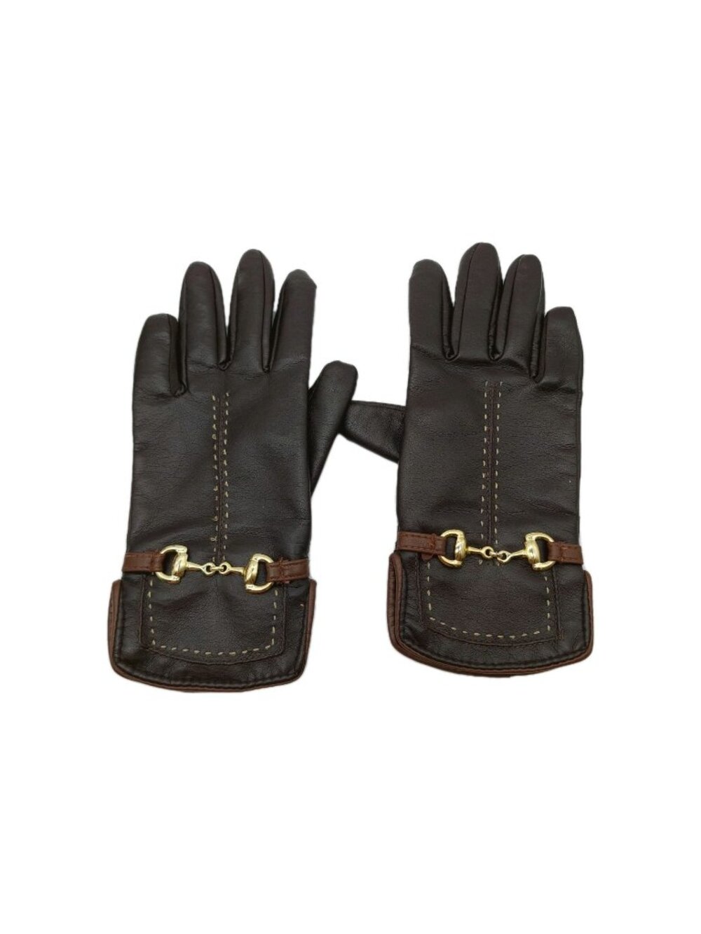 Corliss Brown Vinyl Gloves Gold Chain Detail Warm Lining Size 7 7.5 Taiwan READ